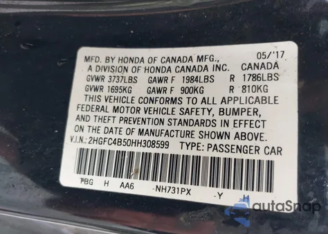 2017 Honda Civic Lx from USA, damaged, VIN 2HGFC4B50HH308599